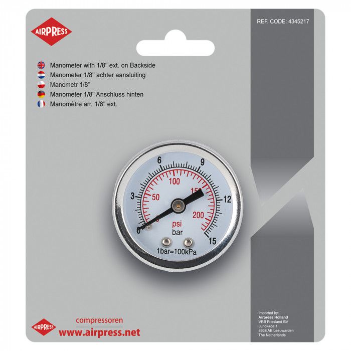 Manometr 40 mm 1/8" 0-15 bar - przyłącze tylne